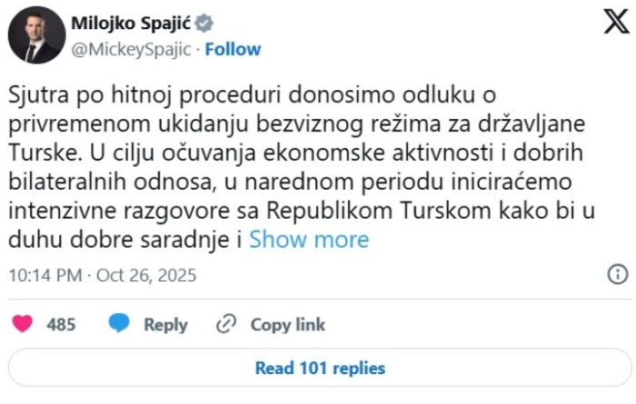 По инцидентот во Подгорица, Црна Гора итно го укинува безвизниот режим со Турција