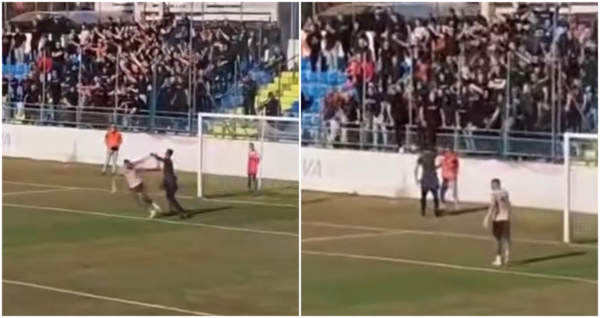 Храбар или луд? Навивач на Задар влезе во терен, го турна гостинскиот голман и сакаше да се тепа со цела трибина навивачи (ВИДЕО)