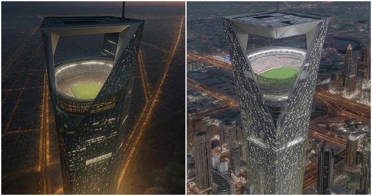 Ова не е реално: Арапите градат стадион на врвот од облакодер висок – 350 метри (ВИДЕО)
