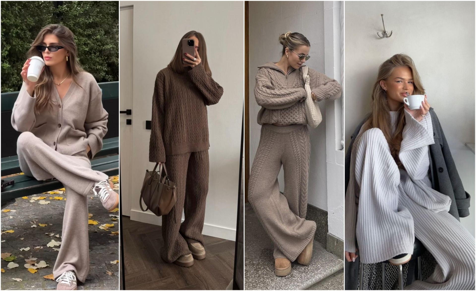 За деловен состанок или за гледање филм дома: Беж плетениот сет е совршен избор за сите пригоди