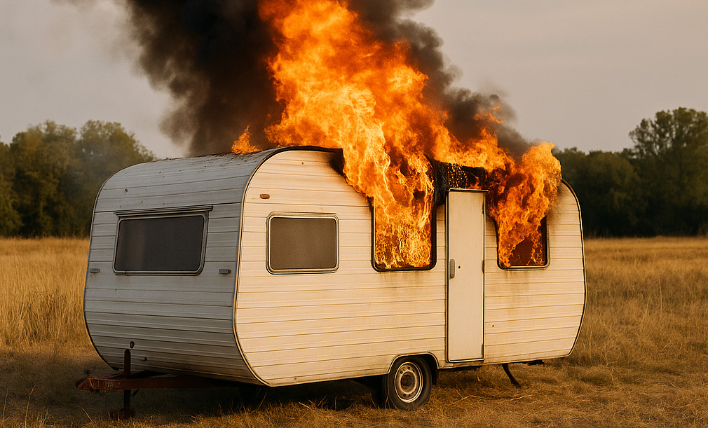 Изгоре камп приколка на нива во Долно Лисиче, нема повредени