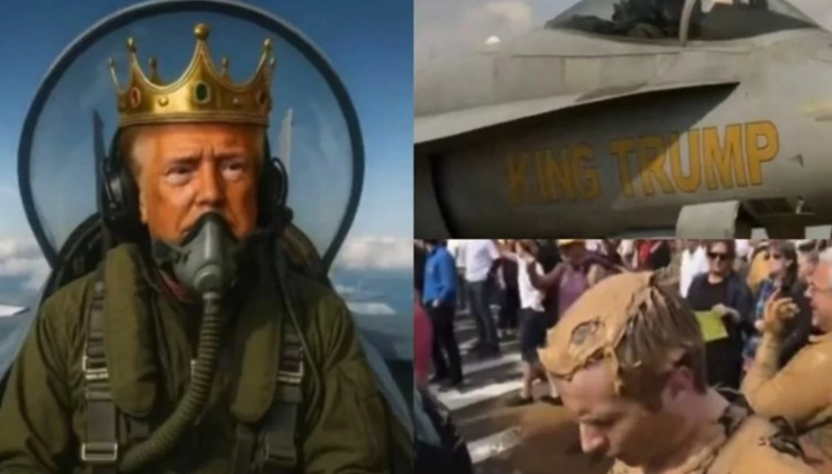 Трамп објави видео со AI: Со круна на главата бомбардира толпа демонстранти со кафеава течност