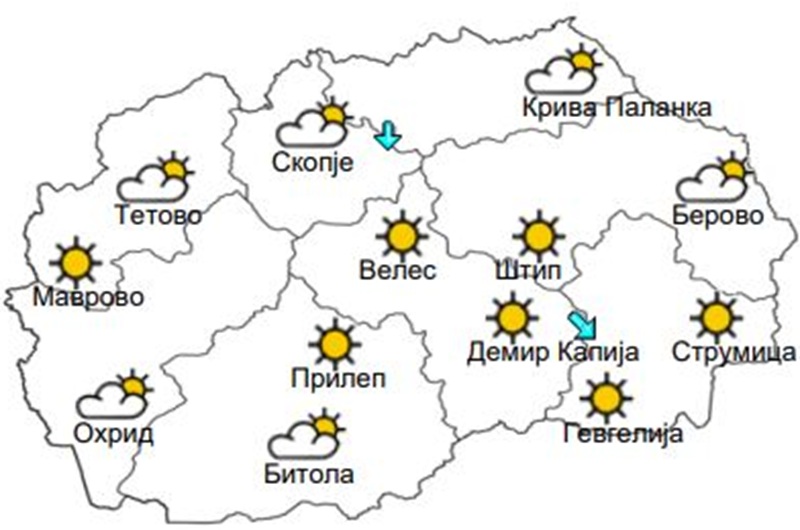 Времето денеска: Сончево со мала до умерена облaчност, температурата до 23 степени