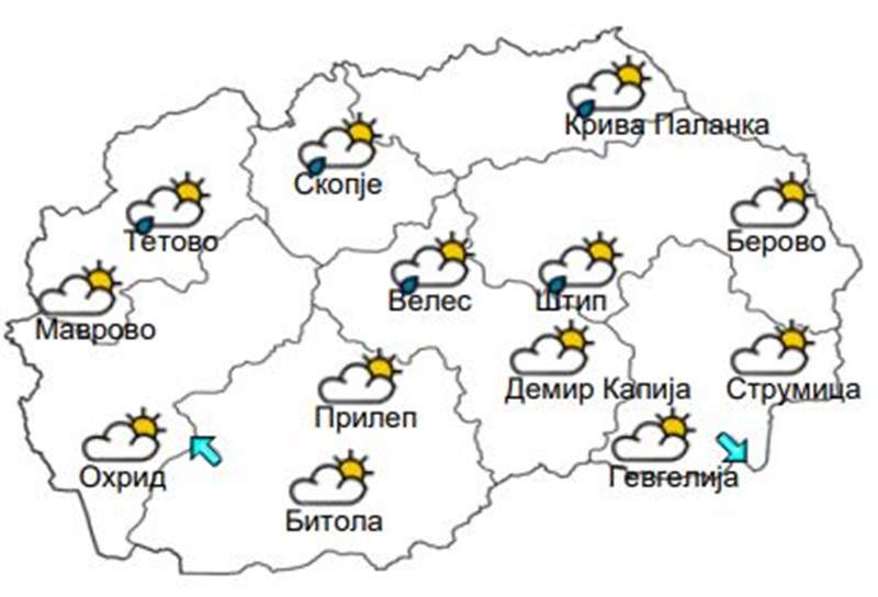 Времето денеска: Променливо облачно со локални врнежи од дожд, температурата до 17 степени