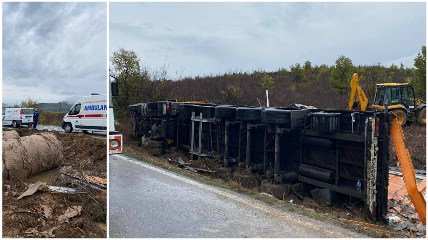 Извлечени лица од превртено товарно возило – ТППЕ Струмица интервенираше на патот Валандово – Дојран