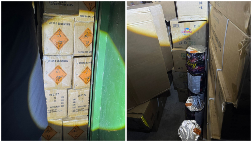 Пронајдени се над 25 тони пиротехнички средства во две товарни возила и магацини на правно лице, лишени од слобода се две лица, од кои едното е полициски службеник