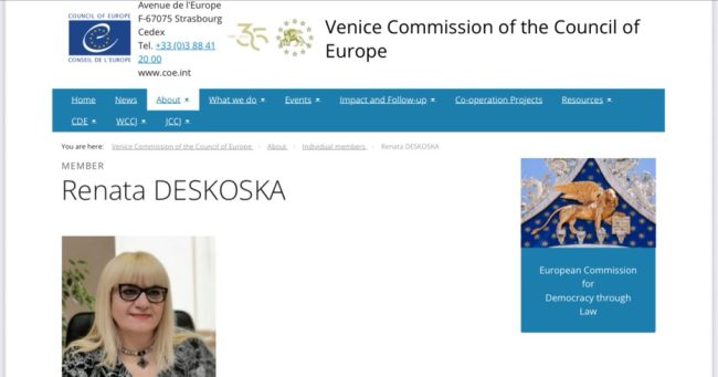ПРОФЕСОРКАТА ПО УСТАВНО ПРАВО РЕНАТА ДЕСКОСКА ЕДНОГЛАСНО ИЗБРАНА ЗА ПОТПРЕТСЕДАТЕЛКА НА ВЕНЕЦИЈАНСКАТА КОМИСИЈА, ПРВА ОД ЗЕМЈА НАДВОР ОД ЕУ
