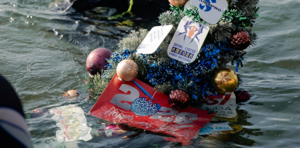 Новогодишна елка поставена во водите на Охридското Езеро