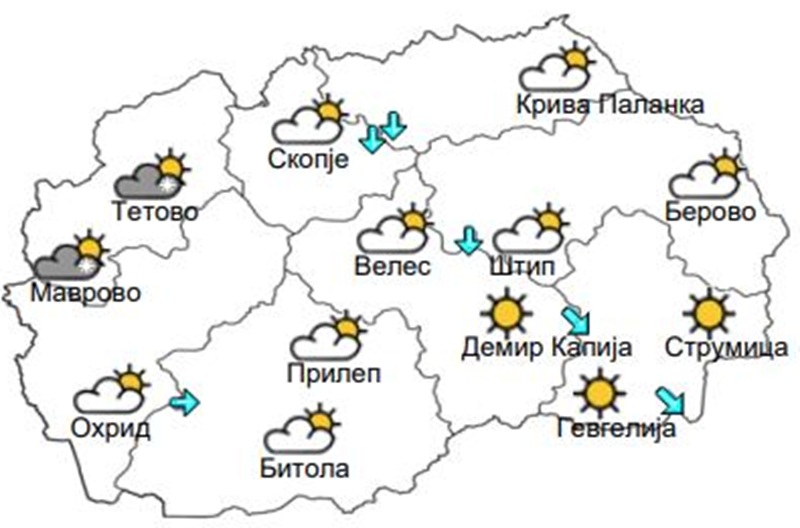Времето денеска: Претпладне сончево, попладне облачно со услови за слаб локален снег