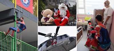 Новогодишна магија на Детската клиника во Скопје – Дедо Мраз дојде со хеликоптер, Спајдермен делеше подароци