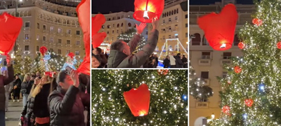 Незгода среде магична сцена во Солун: Небесен фенер со огинче слета на новогодишната елка (видео)