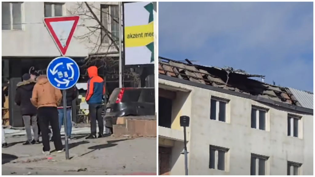 Дел од покрив падна на улицата „Гоце Делчев“ во Куманово од силниот ветер