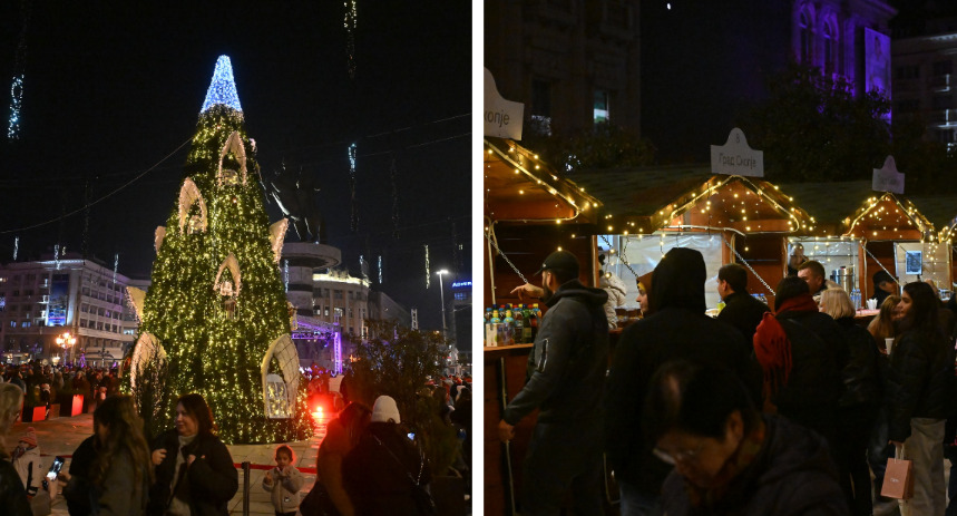 Светна новогодишната елка! Отворен и Божиќниот маркет во Скопје