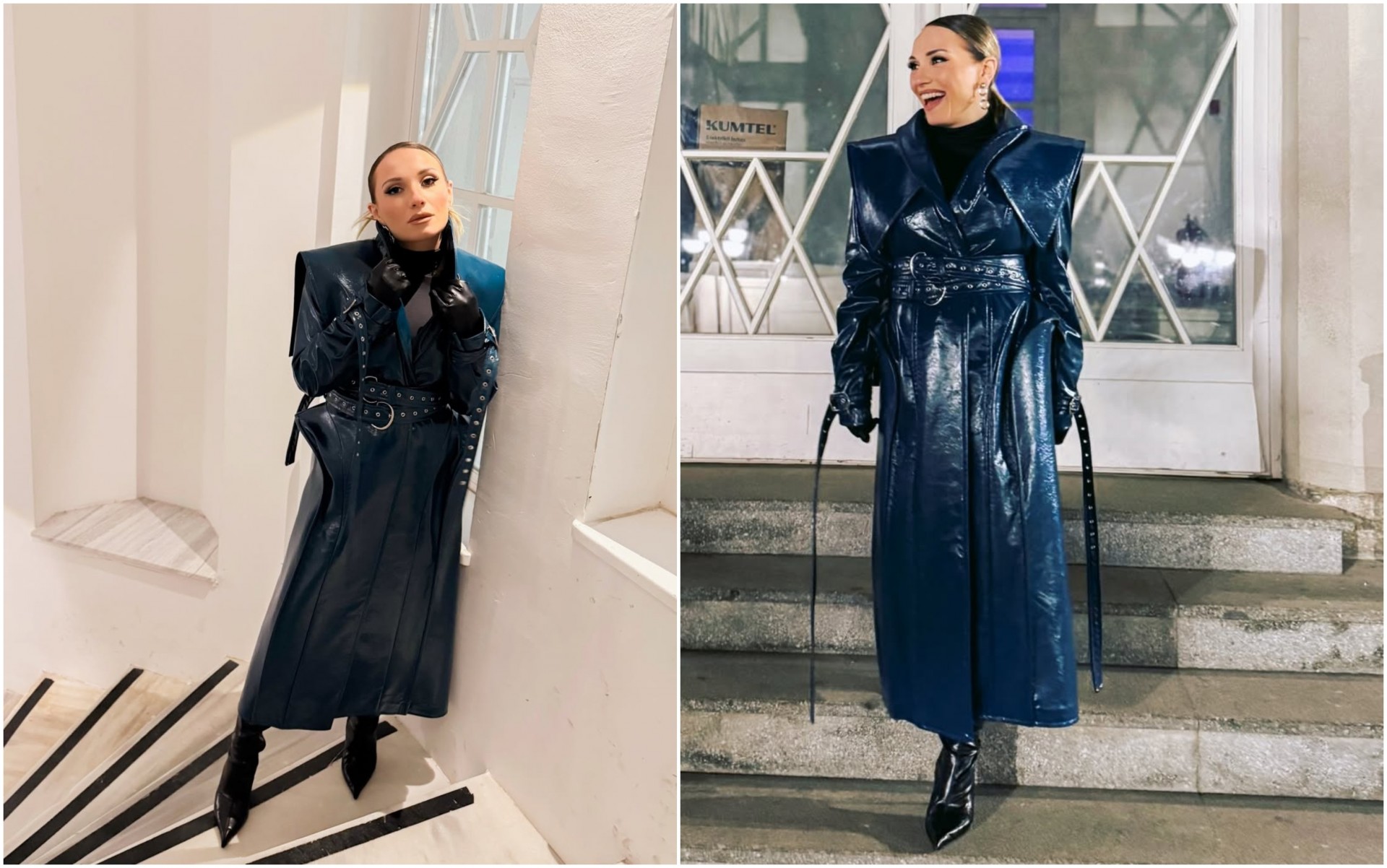 Александра Јанева со моден погодок во Битола: Лакиран тренч од македонски дизајнер