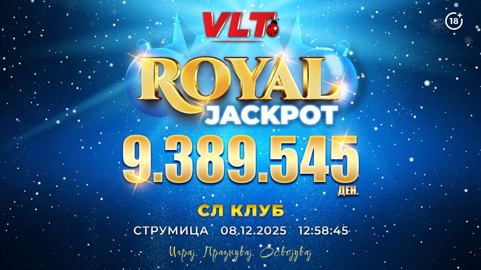 ПРАЗНИЧНА ВЛТ ЏЕКПОТ МАГИЈА: ВО СТРУМИЦА ОСВОЕН ПРВИОТ РОЈАЛ ЏЕКПОТ ВРЕДЕН 9.389.545 ДЕНАРИ