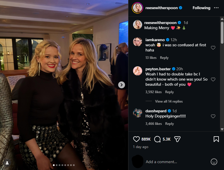 Рис Витерспун (49) објави ретка фотографија со својата 26-годишна ќерка: „Изгледаат потполно исто“