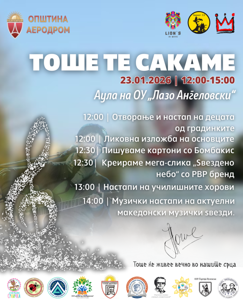 „Тоше те сакаме“ во чест на ликот и делот на Тоше Проески