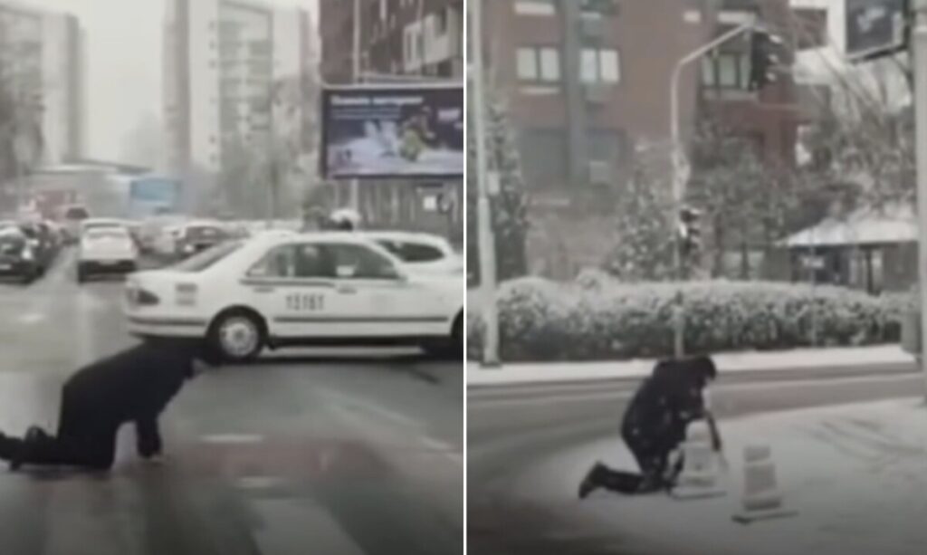 На колена преку пешачки премин – скопјанец хит на денот (ВИДЕО)