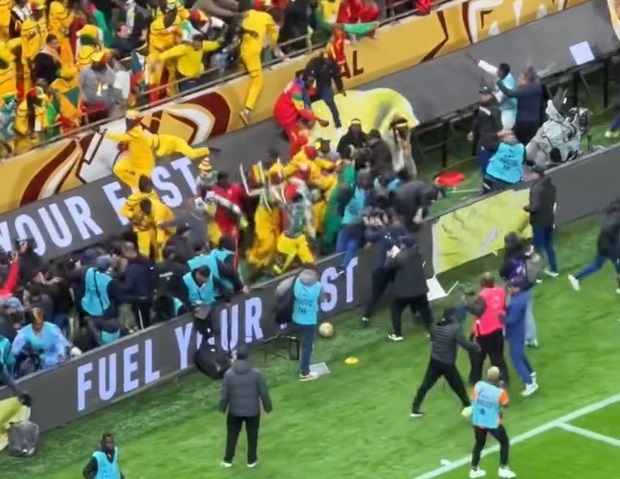 Сенегалци сакаа да влезат на терен, па се степаа со редардите – летаа и столици! (ВИДЕО)