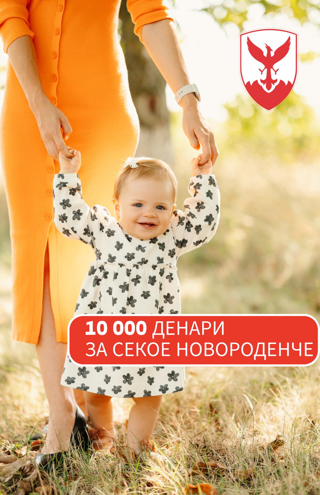 Паричната помош за новороденче во Центар се зголемува од 7.000 на 10.000 денари