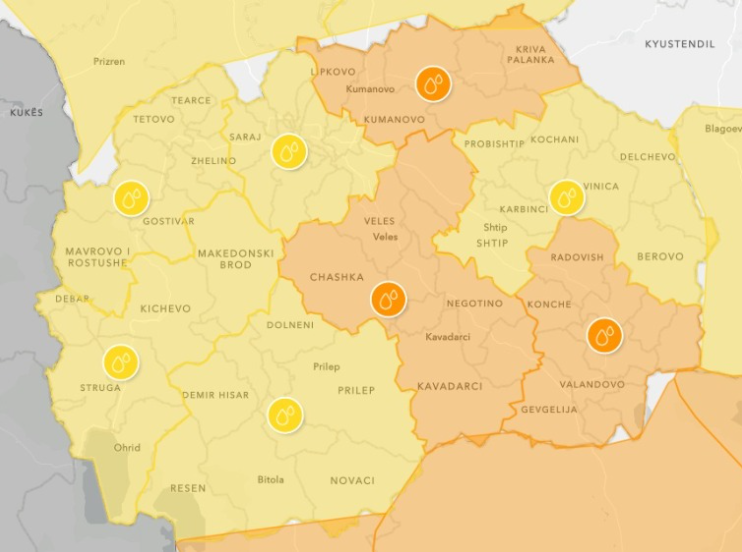 Македонија во жолта и во портокалова фаза: Обилни врнежи и можни поплави