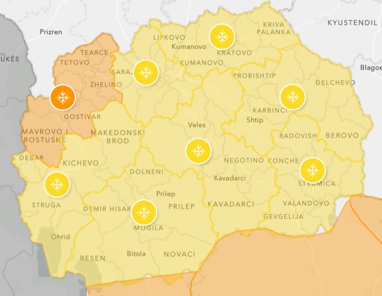 УХМР СО МЕТЕОАЛАРМ: Денес ќе има пообилни врнежи од снег во западните делови
