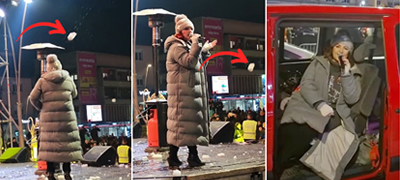 Ана Бекута исвиркана во Чачак – Граѓани ја гаѓаат со топки снег, пее од комбе за да го заврши концертот