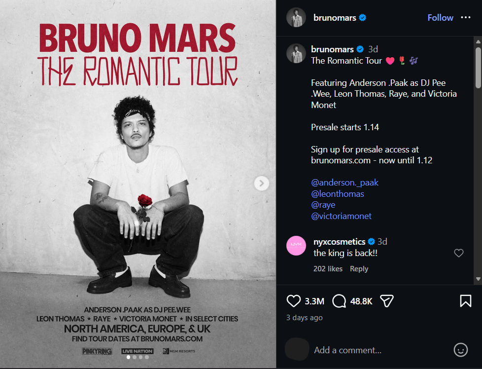 Бруно Марс најави светска турнеја, на списокот со концерти се вклучени неколку европски градови