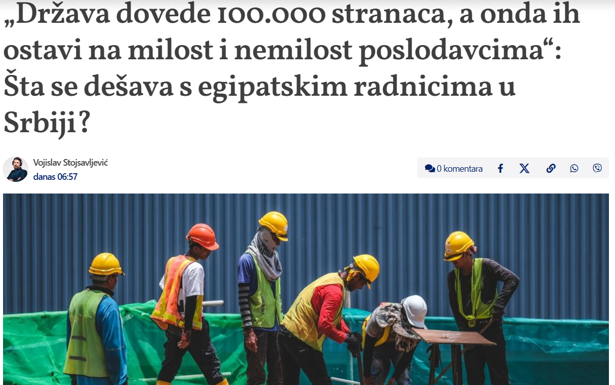 ИМ ВЕТИЛЕ ЕДНО, ИСПАДНАЛО НЕШТО ДРУГО: Eгипетските работници во Србија оставени на милост и немилост