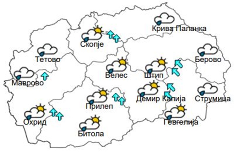 Времето денеска: Променливо облачно со врнежи од дожд, а на планините од снег