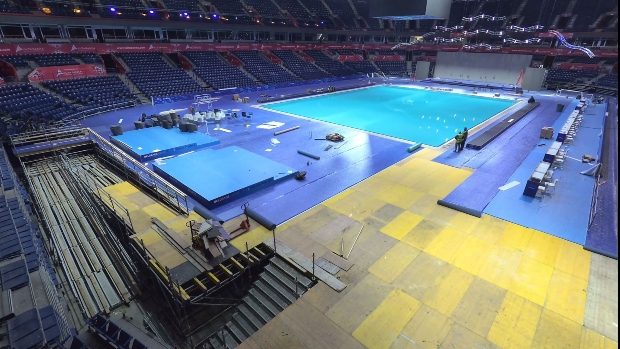Привремен базен во Белградска арена за Европското првенство во ватерполо: Монтажа за 42 секунди (ВИДЕО)