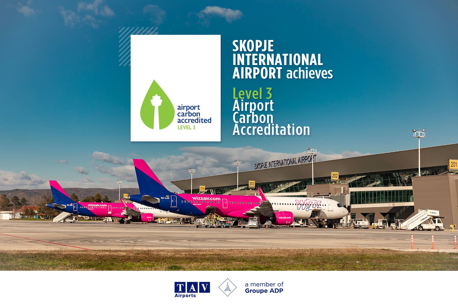 Чекор поблиску до нето-нула: Скопскиот аеродром со АЦИ сертификат „Ниво 3“ за намалување на јаглеродните емисии