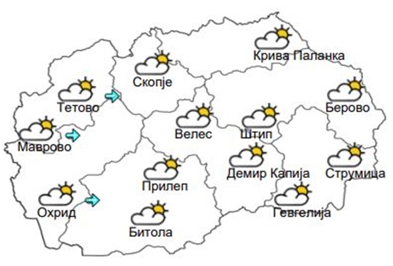 Наутро многу студено, преку денот променливо облачно со сончеви периоди и температура до седум степени