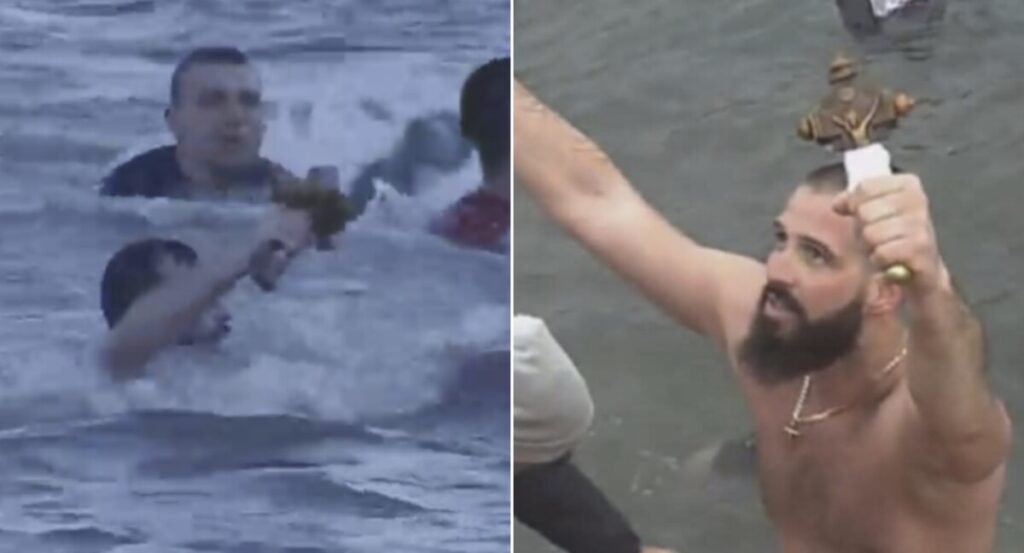 Православните верници го слават Водици: Стефан Гоџо во Охрид и Дарко Митровиќ во Скопје го фатија крстот