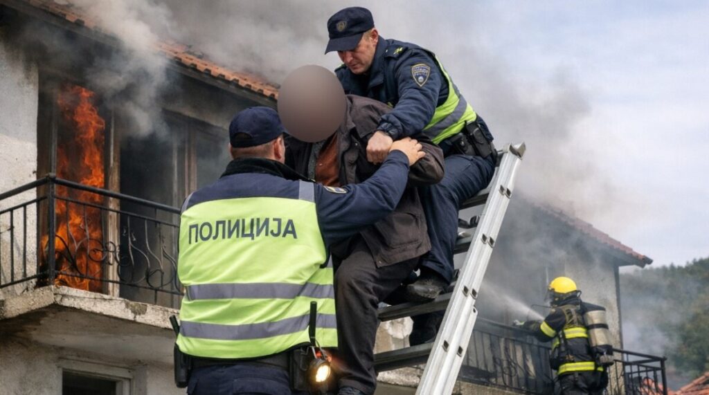 Полицајци спасија човек во Македонска Каменица – бил заглавен на тераса откако настанал пожар во неговата куќа