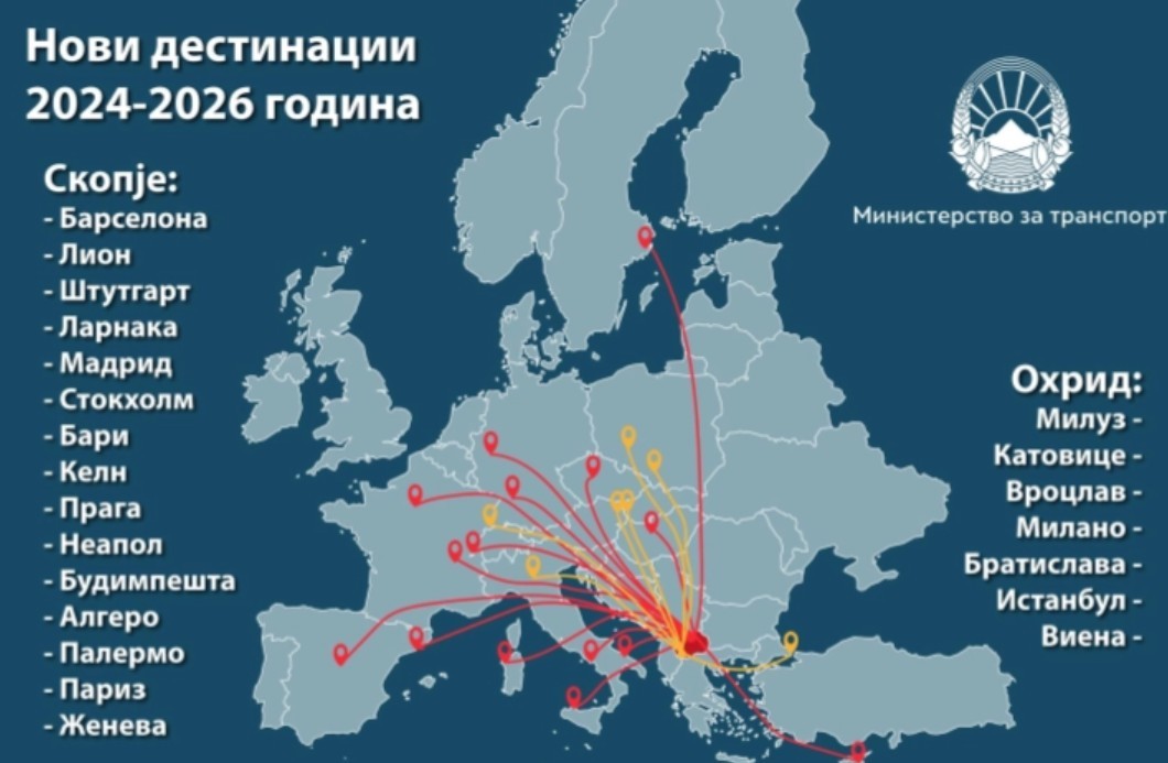 „Отворени се 22 нови рути кои ја поврзуваат Македонија со цела Европа“: Николоски објави и мапа