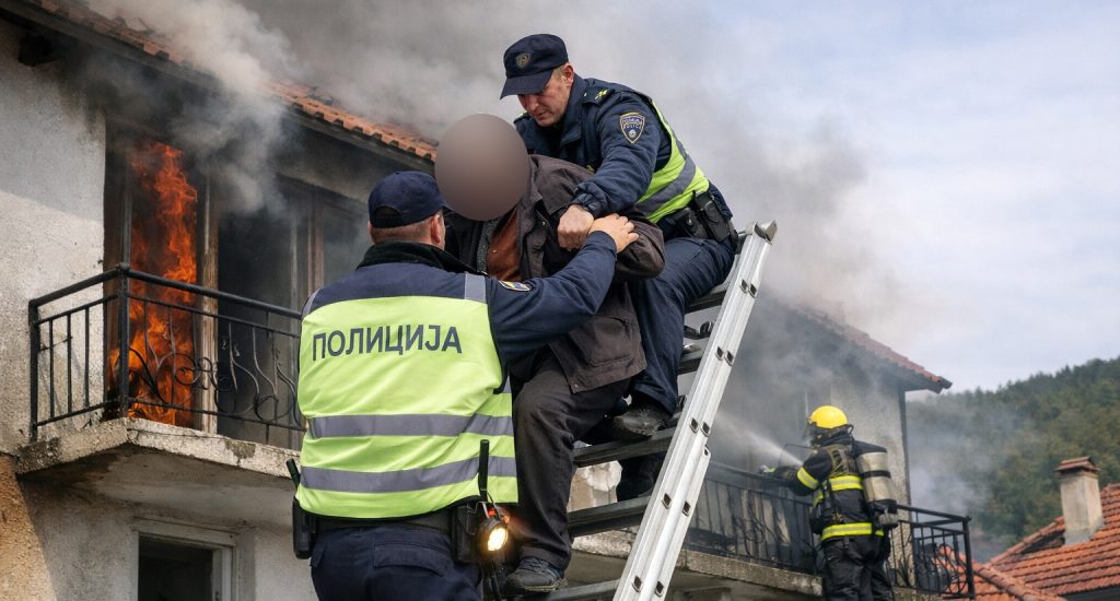 Полицајци спасија жител на Македонска Каменица кој останал заглавен на тераса во пожар во неговата куќа
