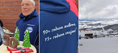 Позитива на денот: Дедо од Србија го прослави 90-тиот роденден со скијање и јакна со кул натпис