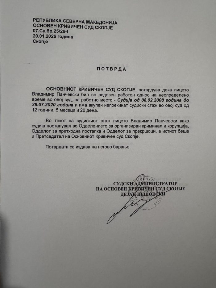 КРИМИНАЛ НА СОВЕТОТ НА ЈО: Панчевски одбиен, иако има доказ дека го исполнува условот