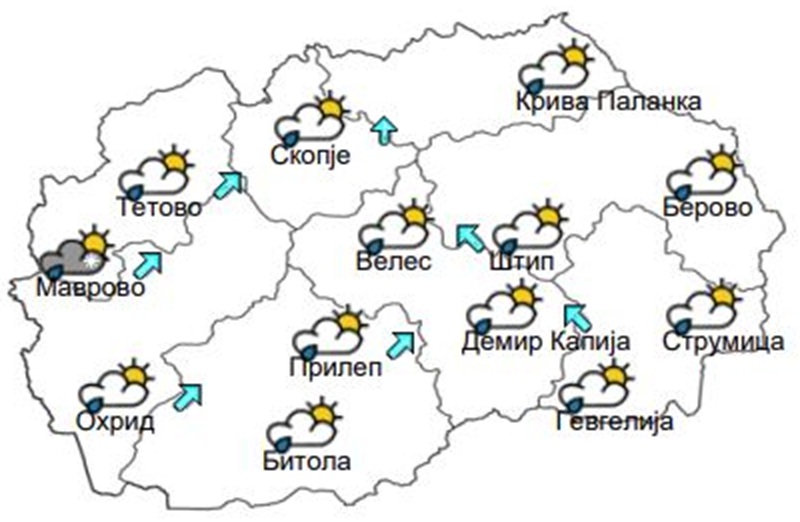 Променливо облачно со сончеви периоди – кон крајот на денот дожд, а на повисоките места и снег
