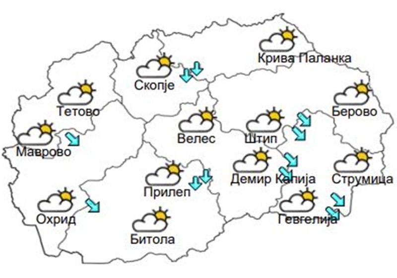 Променливо облачно со сончеви периоди и засилен ветер, наместа со брзина и над 60 километри на час