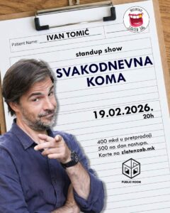 Стендап-комедијата „Секојдневна кома“ на актерот Иван Томиќ следната недела во Скопје