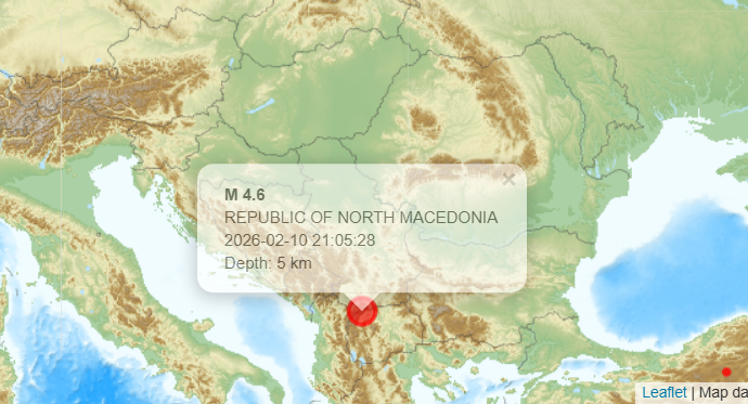 Земјотрес почувствуван во Скопје и околината