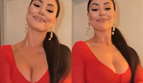 Градите ѕирнаа од тесниот фустанот: Сузана Гавазова го покажа своето згодно тело (видео)