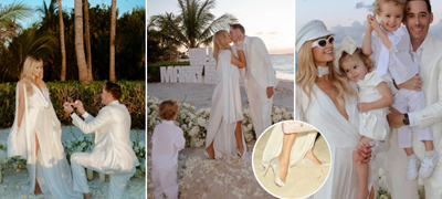 Парис Хилтон во штикли на плажа – пропаѓа во песокот додека сопругот вторпат ја запросува