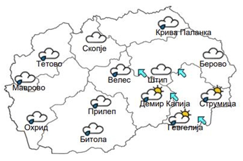 Времето денеска: Променливо облачно со дожд во западните и источните делови од земјата