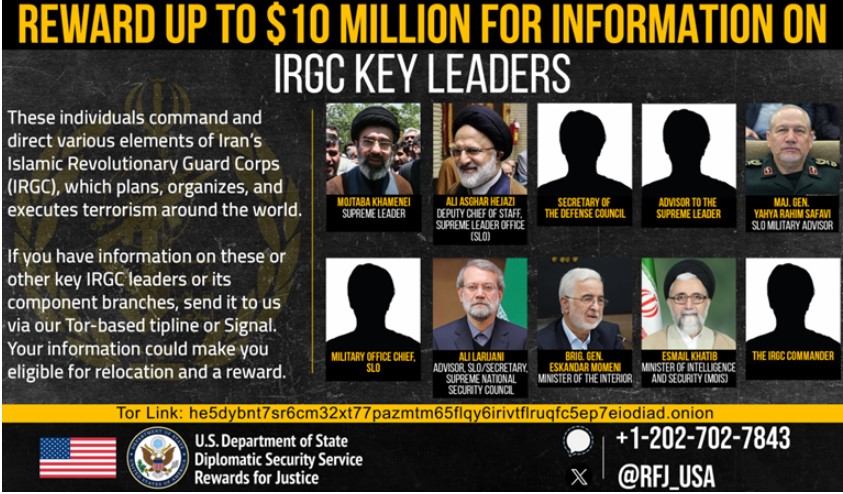 Владата на САД трага по 10 лица, меѓу кои и Моџтаба Хамнеи – нуди 10 милиони долари како награда