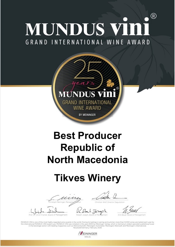 „Тиквеш“ прогласен за најдобар производител на вино од Македонија на престижниот Mundus Vini