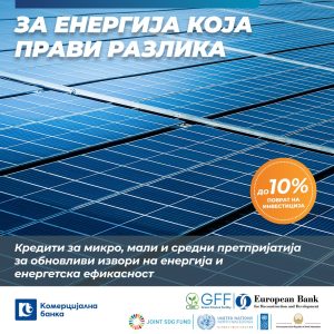 Комерцијална банка со кредитна линија за зелени инвестиции и енергетска ефикасност на бизнисите