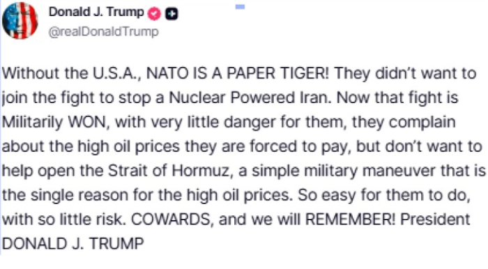 Трамп ги нарече сојузниците „кукавици“: НАТО е „тигар од хартија“ без САД